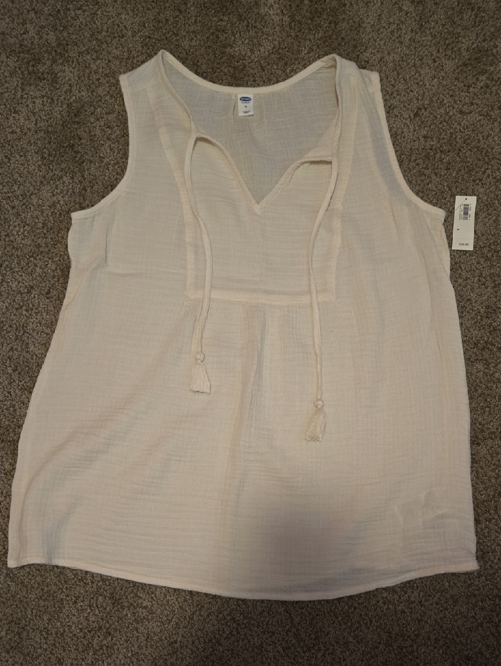 Old Navy Cream Sleeveless Tie-Front Tank Top